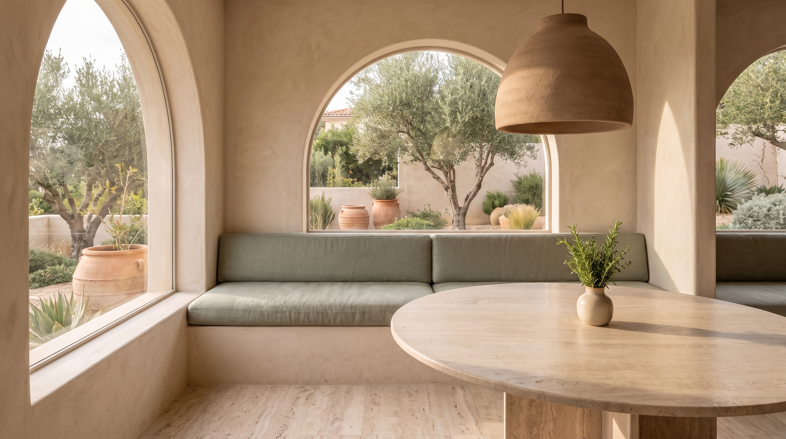 Mediterranean-style sunlit nook generated from listing photos